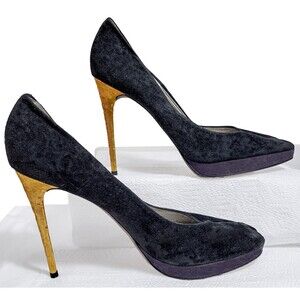 DSQUARED2 Black Suede Platform Pumps Gold Stiletto Heels US 10.5 Sz 41 Y2K Italy
